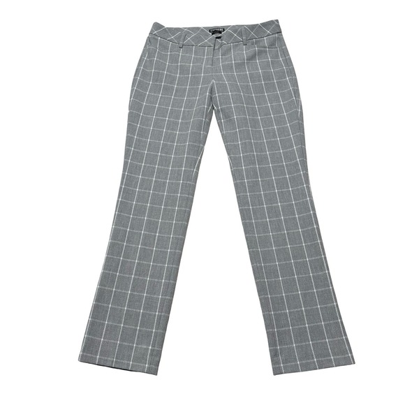 Express Pants - Express Columnist Women's Gray White Windowpane Plaid Pants Poly Blend 6R 32x31
